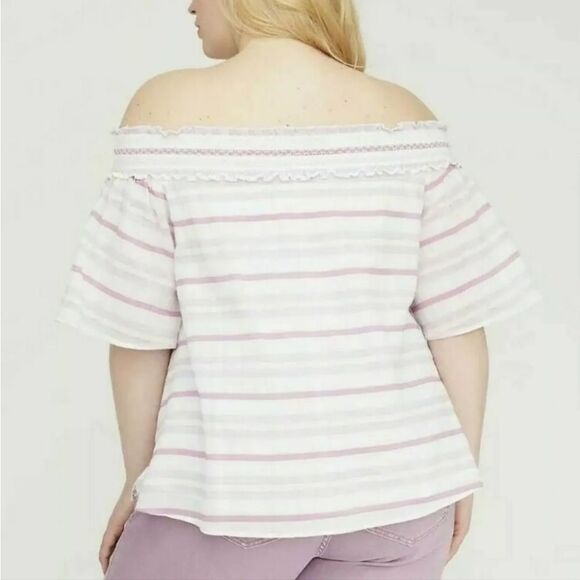 Lane Bryant 18/20 Off the Shoulder Flutter Sleeve Smocked Lavender Stripe Blouse - Picture 11 of 11
